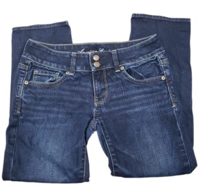 Jeans donna American Eagle taglia 4 artista ritagliato elasticizzato lavaggio scuro - Foto 1 di 4