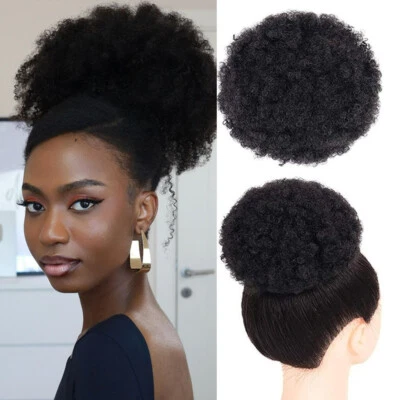 Extra Large Afro Puff Drawstring Ponytail Remy Human Hair Black Curly Drawstring - Image 1 of 4