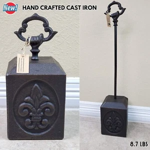 Fleur De Lis Cast Iron Heavy Door Stop w/ Long Handle Vintage Style Door Holder - Picture 1 of 8
