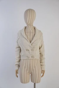 top See By Chloe Beige Open Knit Cotton Cardigan Size USA 6 Made In Italy - Picture 1 of 16