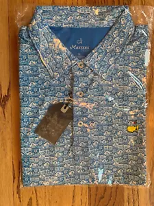 Masters Golf Badge Logo Print Tech Polo Shirt Blue Augusta National XL New PGA - Picture 1 of 1