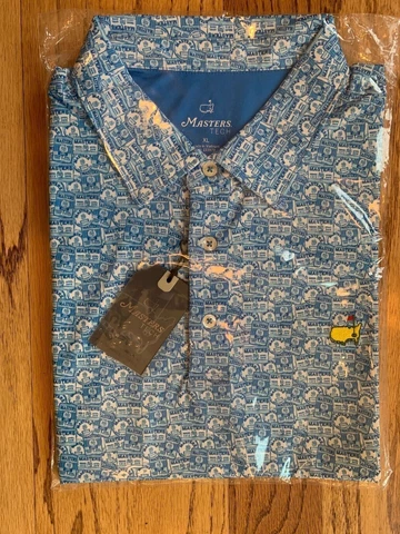 Masters Golf Badge Logo Print Tech Polo Shirt Blue Augusta National XL New PGA Cover