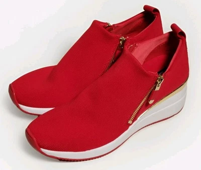 DKNY Palma Zapatilla Deportiva Cuña Roja Cremallera Lateral Mujer EE. UU. Talla 10 M Foto 1 de 4
