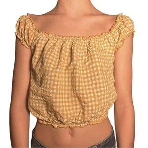 Brandy Melville Damen gelb Stretch ärmellos Gingham Rüschen Crop Top Größe: S - Bild 1 von 7