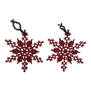 Paar rote Glitzer Schneeflocke Weihnachtsschmuck Top Zustand - Bild 1 von 2