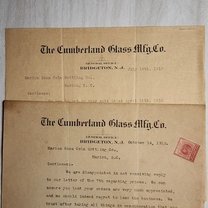 Cumberland Glass Mfg. Co. 1910-12 Marion Coca-Cola Letters + Rare Tax Stamp - Picture 1 of 5