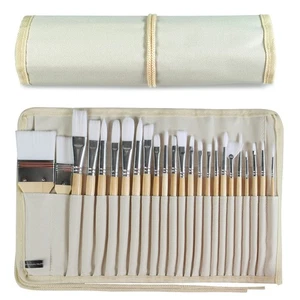 Pinsel Set 24 Stück Holzgriffe Pinsel mit Leinwand Pinselkoffer, - Bild 1 von 6