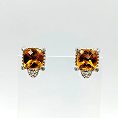 QVC Judith Ripka 925 Sterling Silver Citrine & CZ Clip On Earrings - Image 1 of 4