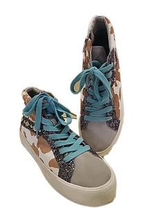 Gianni Bini Dyed Calf Hair High-Top Sneakers Women’s 8M Cowskin Side Zip Casual - Picture 1 of 13