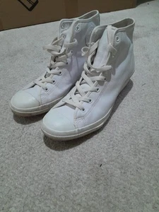 Converse Chuck Taylor All Star White Leather Platform Wedges Trainers Size 8 UK - Picture 1 of 16