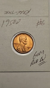 wheat penny 1950D GEM RED BU LINCOLN CENT 1950-D LOT #6 UNC FIRE RED LUSTER - Picture 1 of 3