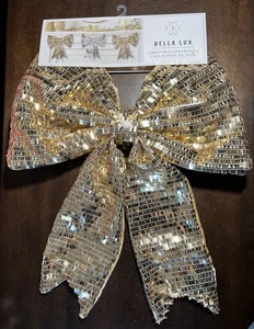 BELLA LUX SCHLEIFE 16" Weihnachten Urlaub Dekor KAMIN GOLD Metallic SCHIMMER XL - Bild 1 von 10