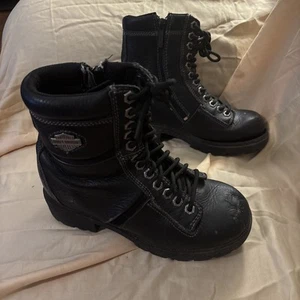 Harley-Davidson Women's 6.5M Lace & Zip Black Leather Motorcycle Boots 84033 6.5 - Picture 1 of 11