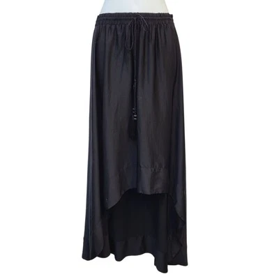 H & M Concious Collection Diagonal Tiered Maxi Skirt Black Uk Size XS - Image 1 of 4