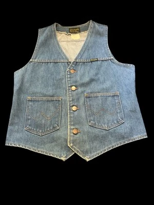 Antigo WRANGLER SEM FALHAS-Denim VEST-Homens Tamanho M-Azul - Imagem 1 de 4