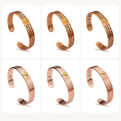 SALE Copper Magnetic Bracelet Arthritis Pain Therapy Cuff Serenity Prayer Cross - Image 1 of 4