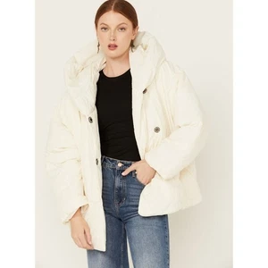 Free People Oversized Steppjacke mit Kapuze Cremeweiß Cropped Gr. S Neu mit Etikett - Bild 1 von 9