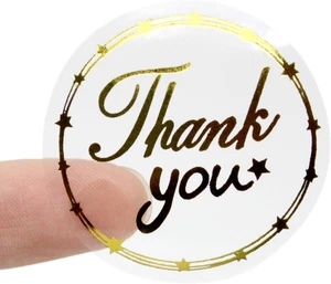 Rotolo Adesivi Grazie 500 pz Rotondo Trasparente Oro Glitter Foglio Seal Sticke - Foto 1 di 6