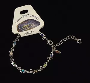 Brontosaurus Abalone Shell Inlayed Charm Anklet 7-9 in Adjuster Chain - Picture 1 of 2