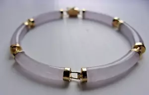 14K Yellow Gold Lavender Purple Jade Bracelet 7" 10.5 grams Box Clasp GORGEOUS! - Picture 1 of 12