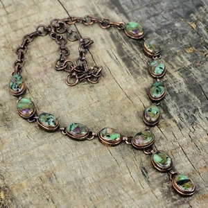 Copper Oval Copper Ruby Zoisite Gemstone Electroformed Chain Necklace Jewelry - Picture 1 of 6