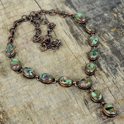 Copper Oval Copper Ruby Zoisite Gemstone Electroformed Chain Necklace Jewelry - Image 1 of 4