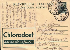 INTERO POSTALE REPUBBLICA ITALIANA 1951 CHLORODONT - C5-535 - Imagen 1 de 1