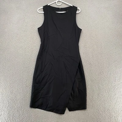 Vestido recto de lana Theory para mujer efecto envolvente 6 elástico negro sin mangas oficina Foto 1 de 4