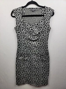 Gray Animal Print Dress Womens Size M Cap Sleeve Pencil Dress Cap Sleeves - Picture 1 of 6