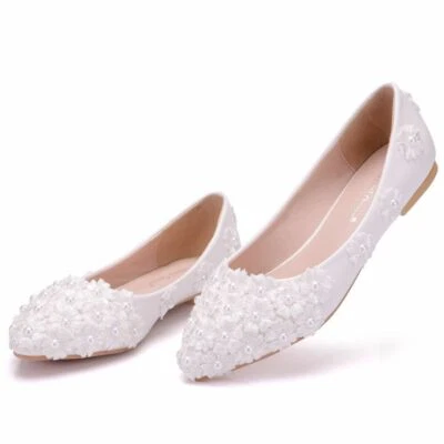 CQ Women Fashion Flat Flowers wedding bride Pointed Toe Crystal Party shoes - Image 1 of 4