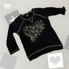Eyeshadow Girls size Small Black Roll tab sleeve Heart Sequin T-Shirt pullover t