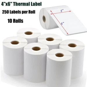10 Rollen 250/Rolle Direktes Thermisches Etikett 4x6 für Zebra Eltron ZP450 2844 GX420 USA - Bild 1 von 8