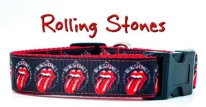Rolling Stones dog collar Handmade adjustable buckle collar 1"wide or leash Rock - Picture 1 of 11