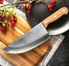 Full Tang Butcher Knife Stainless Steel Wood Handle Cleaver Cut Chopping Slicing