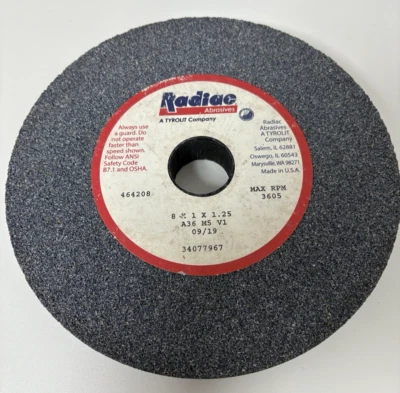 Radiac  8 X 1 X 1.25 A36 M5 V1 Grinding Wheel  Max RPM 3605 - Image 1 of 4