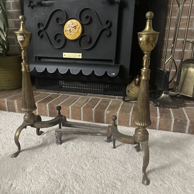 Antique Brass Iron Federal  Style Andirons - Image 1 of 4