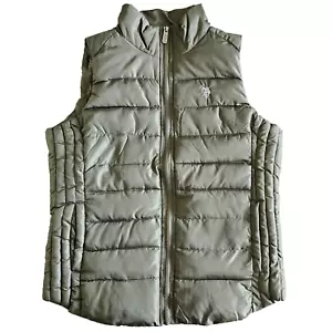 US Polo Association Vest Womens M Puffer Khaki Faux Fur Lined Pockets Full Zip - Picture 1 of 15