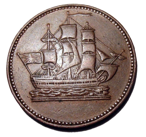 Old Canadian Token 1835 PEI Half Penny Ships Colonies & Commerce Cover