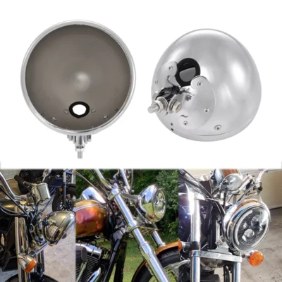 Chrome Headlight Housing 7" Headlamp Bulb Bucket For Harley Softail Springer - Image 1 of 4