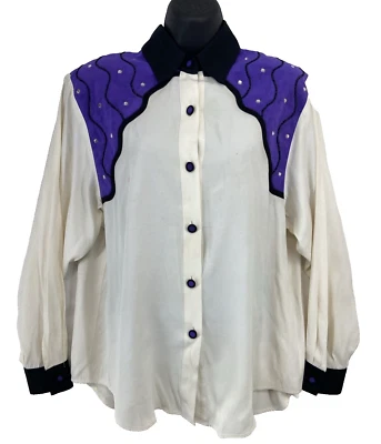 Camisa para mujer vintage Karen McCarty Western imitación gamuza pedrería talla M Foto 1 de 4