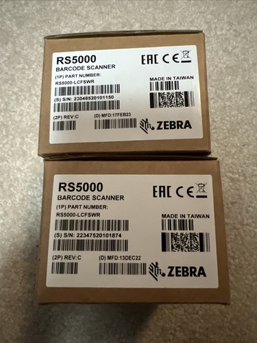 Two (2) Zebra RS5000-LCFSWR Corded Ring Scanner - Capability 2D *NEW ...