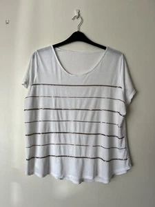 MATALAN white tee shirt top with sequins PLUS SIZE 20, short sleeve, linen blend - Picture 1 of 5