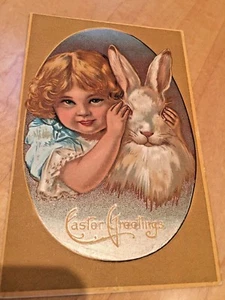 Vintage Postcard of Easter Bunny and Little Girl. - Picture 1 of 3