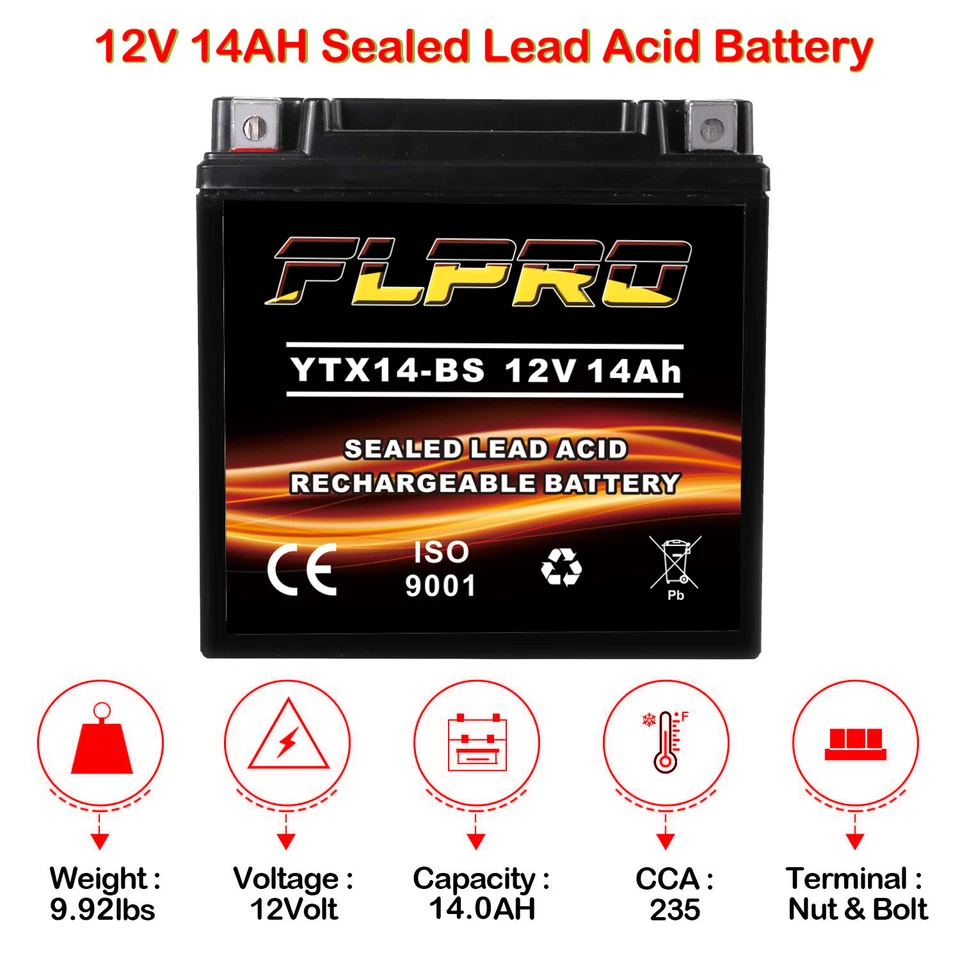 YTX14-BS YTX14H-BS GYZ16H GEL Battery for Honda Valkyrie GL1500 VTX1300 ST1100 - Image 1 of 4