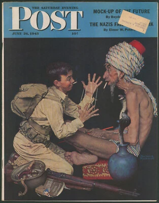 Saturday Evening Post June 26 1943 WWII Norman Rockwell Cover~Snake Charmer - Image 1 of 4