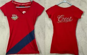 COOGI Australia T Shirts Womens Medium Red Shield Embroidered Logo V Cap Sleeve - Picture 1 of 14