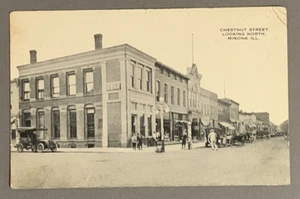 Postkarte Minonk IL Illinois Chestnut St Blick nach Norden verschickt 1916 Bank alte Autos - Bild 1 von 4
