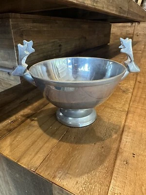 Metal Reindeer Pedestal Bowl Crate & Barrell Christmas Holiday Decor - Image 1 of 4