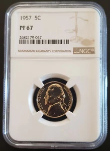 1957 Proof Jefferson Nickel 5C, Graded PF67 - Picture 1 of 2