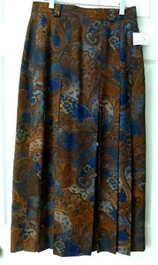 Horst Blaser Brown Blue Floral Paisley Pleated Wool Classic Skirt 36 6 NWT $360 - Picture 1 of 6